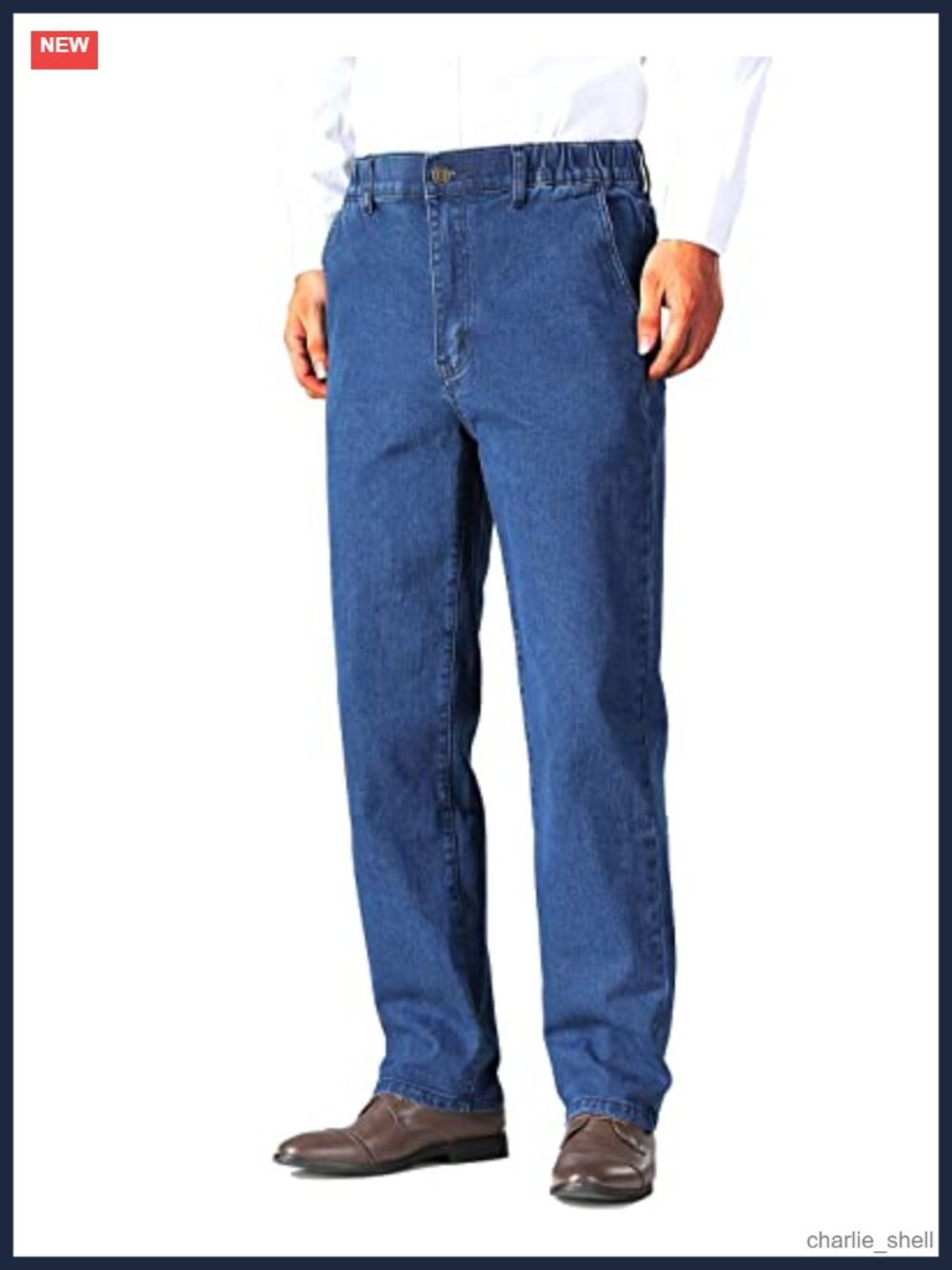 Men's Elastic Waist Jeans Relaxed Fit Straight Leg Denim